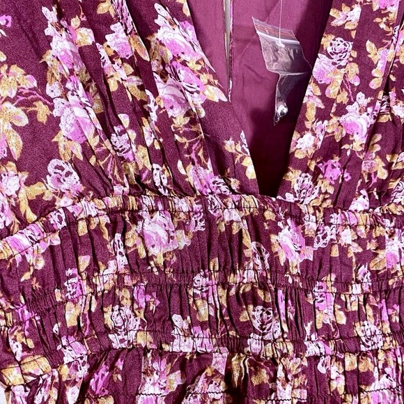 NWT Free People XS Mini‎ Dress Floral Purple Long Sleeve Boho Cottage Western FP - Picture 6 of 6